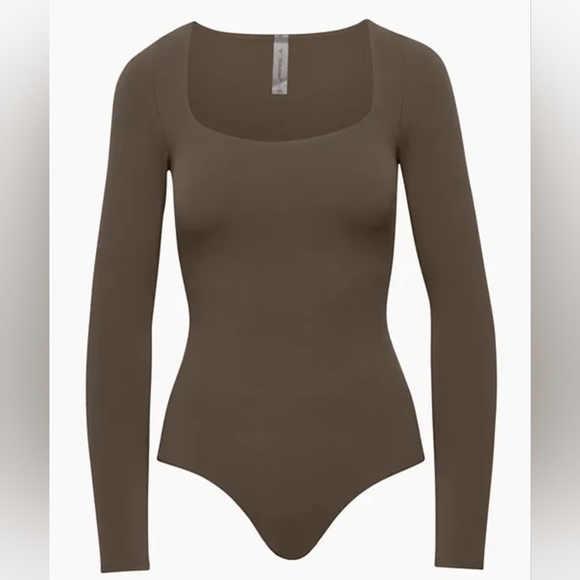 Aritzia TnaBUTTER DANCER LEOTARD Squareneck bodysuit size Small Mocha Brown - Picture 4 of 8